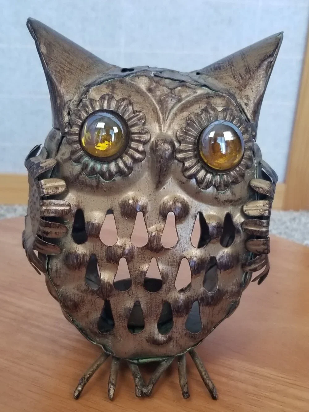 Metal Owl Tealight or Votive Candle Holder Lantern Home Decor Bronze Color